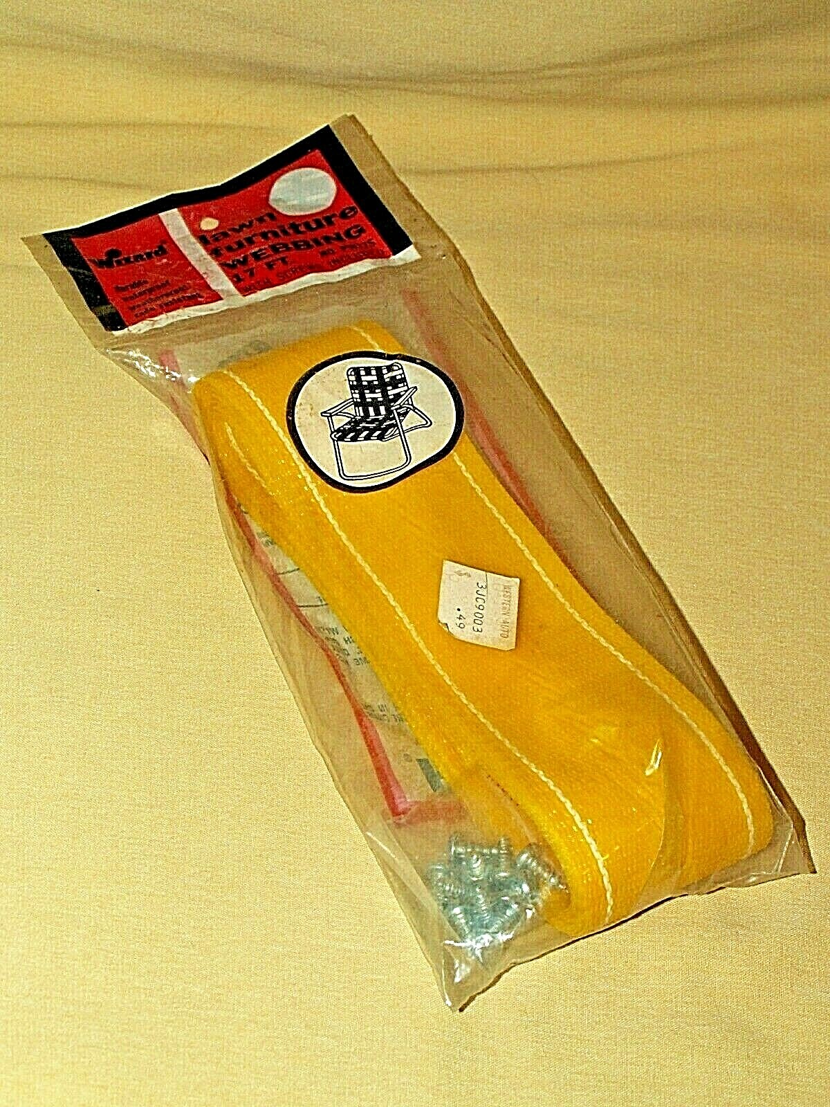 LAWN FURNITURE WEBBING NOS WIZARD YELLOW WHITE 17 FT SCREWS PW17S WESTERN AUTO.