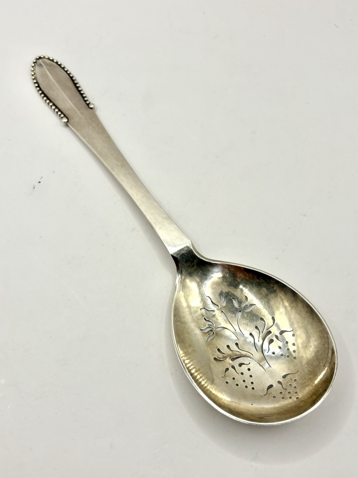 98g Collectible Georg Jensen Beaded Hallmarked Large Sterling Silver Spoon 23cm