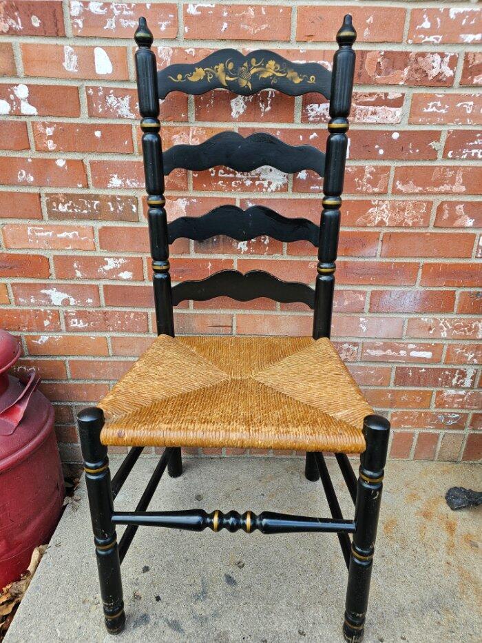 Tell City Hard Rock Maple Ladder Back Chair Wicker Seat Black Gold Acorns #2
