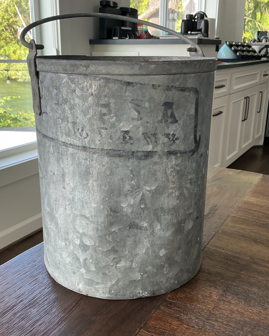 Vintage Heavyweight Galvanized Metal Bucket Columbia Steel NY