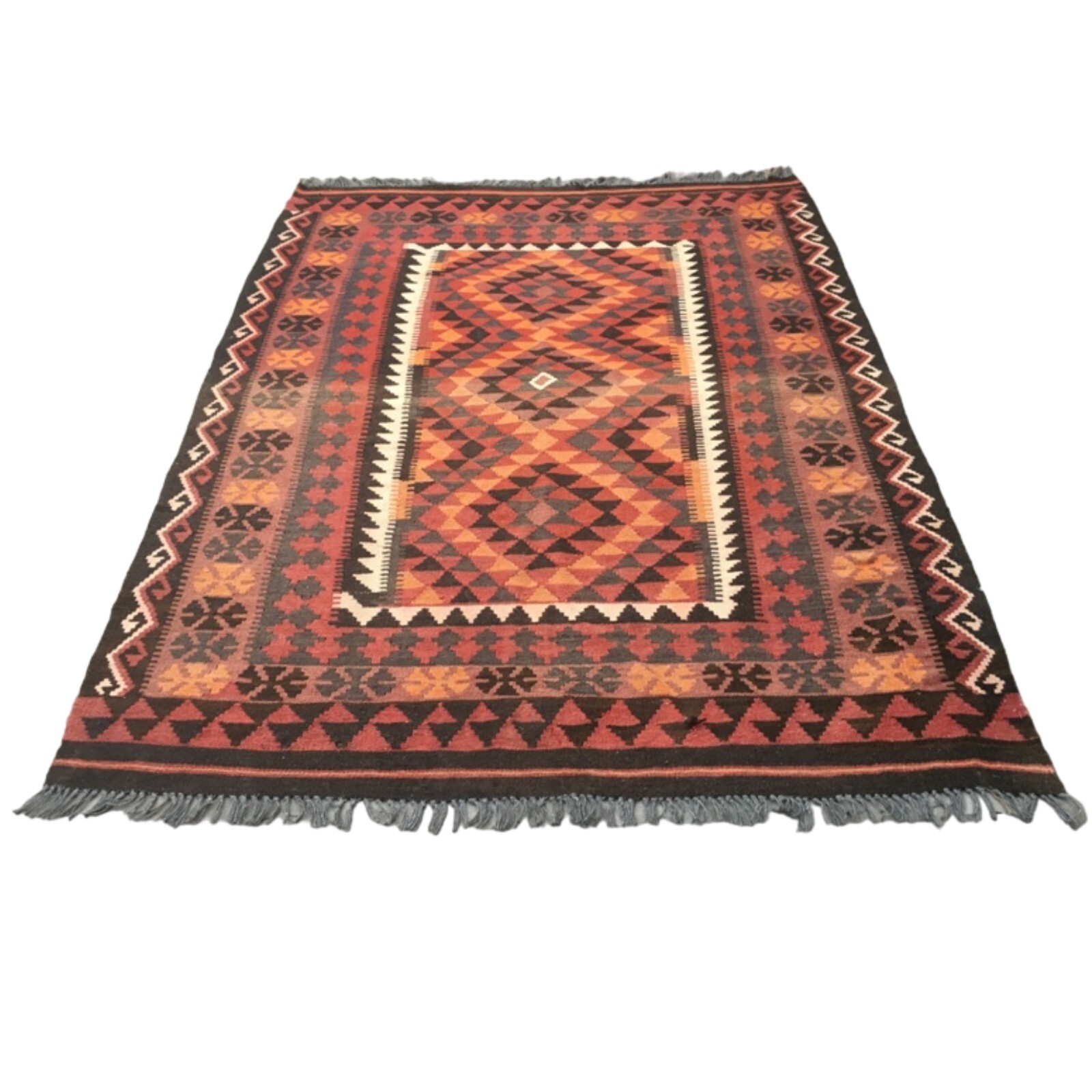 Vintage Afghan Kilim Flat Weave Wool Oriental Geometric Area Rug 4’6″x6 ft