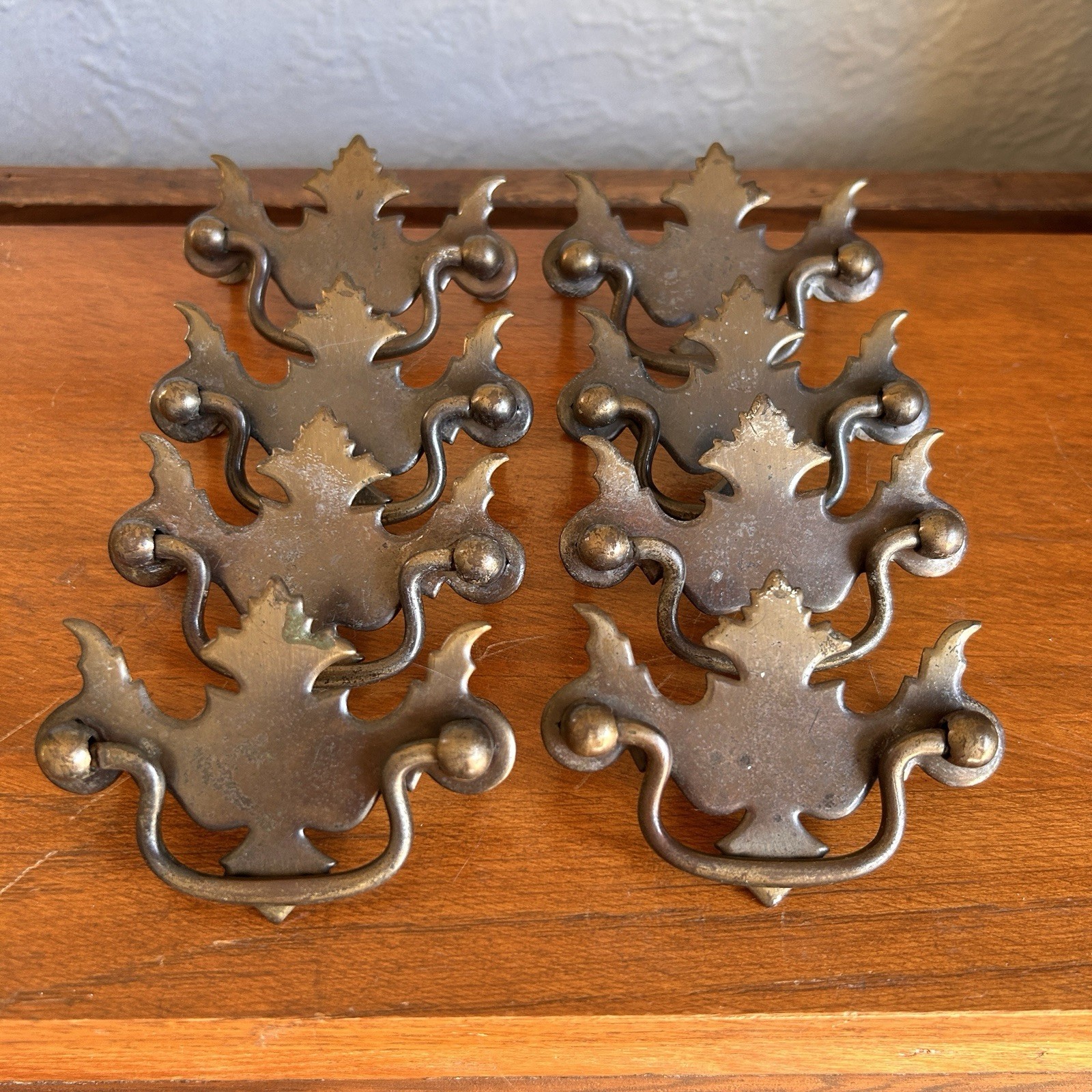 Set Of 8 Vintage Chippendale Brass Colonial Style Drawer Pull 2.5” Centers