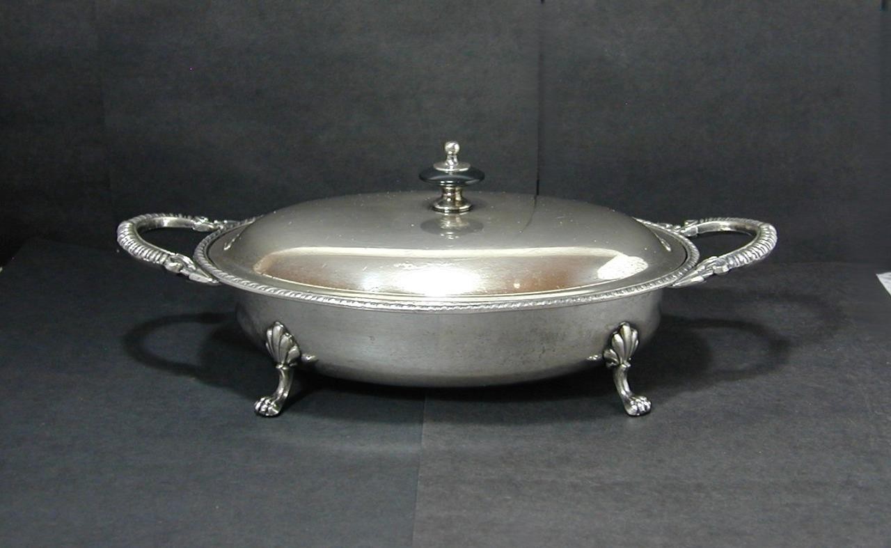 Antique Rococo English Silver Silverplated Oval Covered Serving Dish Claw Feet