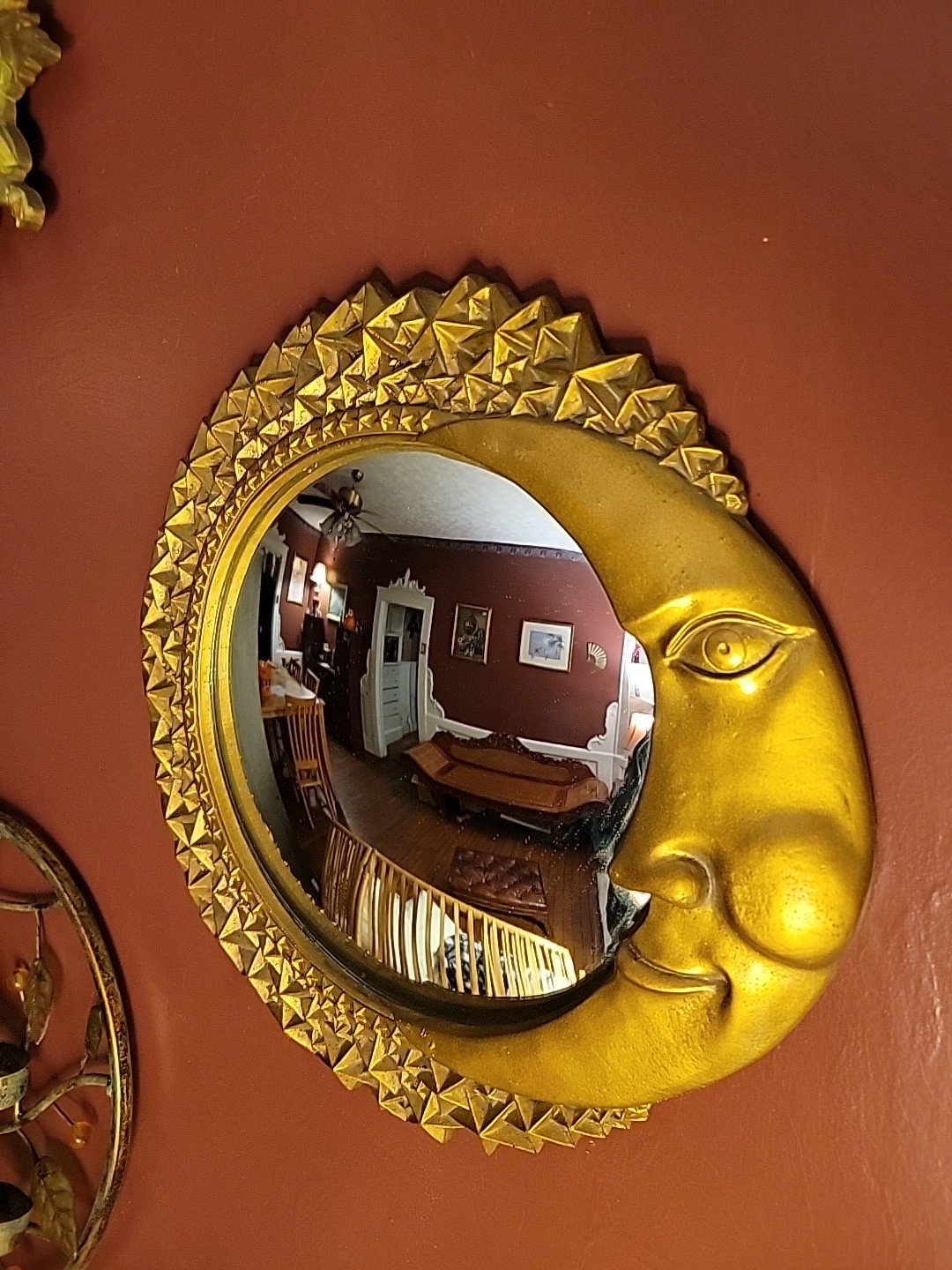Vintage Andrea by Sadek Convex Moon / Lunar Gold Gilt Wall Mirror 12″ in.