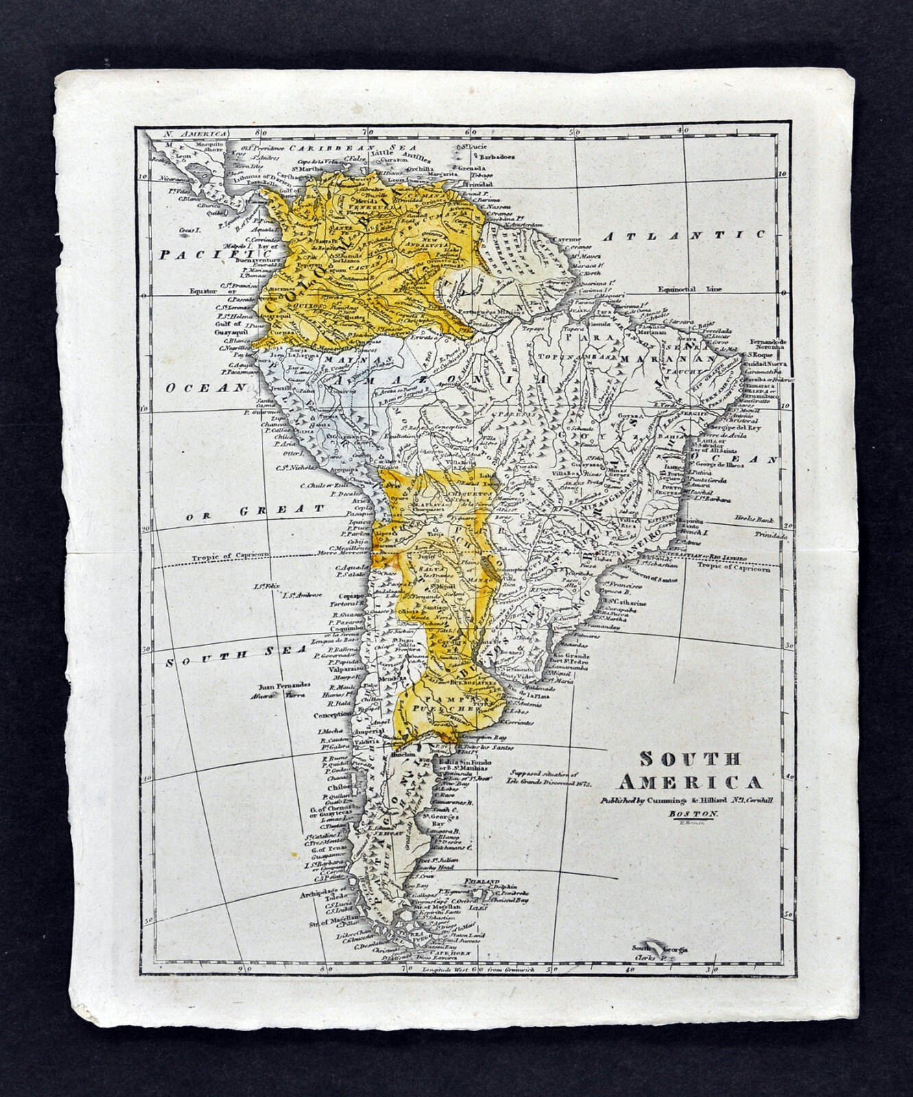 c 1820 Morse Map South America Brazil Amazon Argentina Chile Peru Colombia Rio