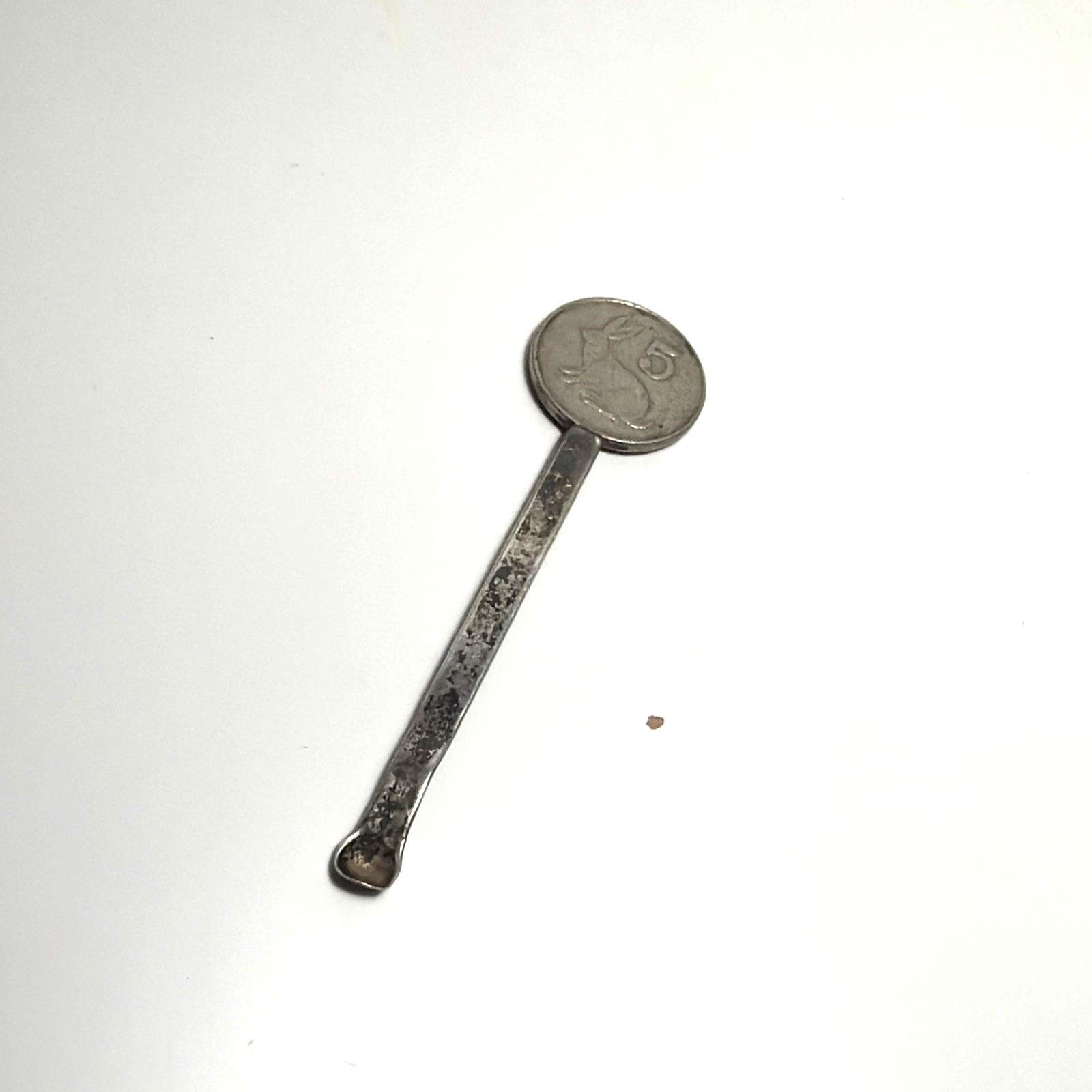 Vintage Silver Metal Apothecary Spoon Coin 2.5″ Mini South Africa 5 Cent Rabbit