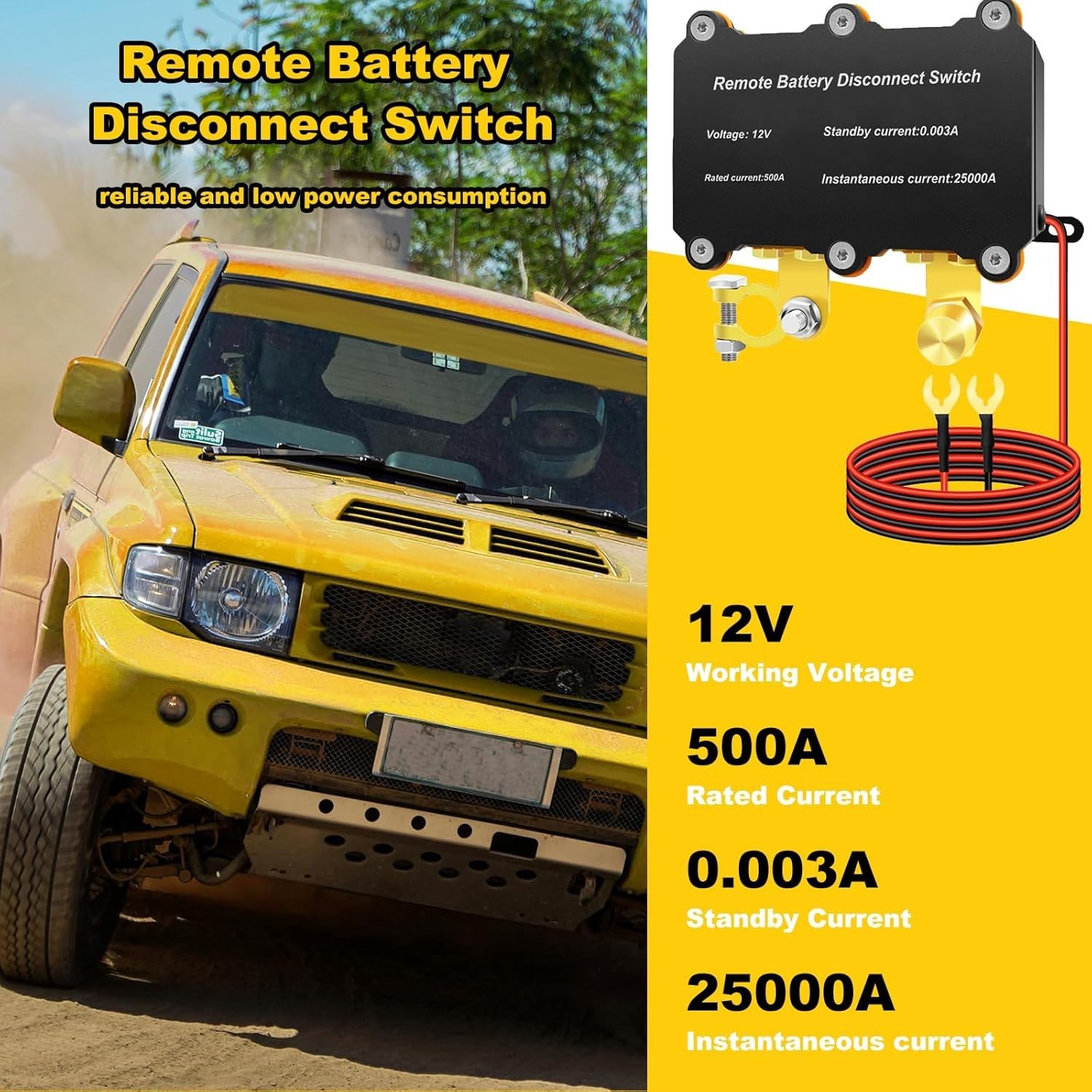 12V 500A Kill Switch for Car,500A Remote Battery Disconnect Switch for Truck-Aut