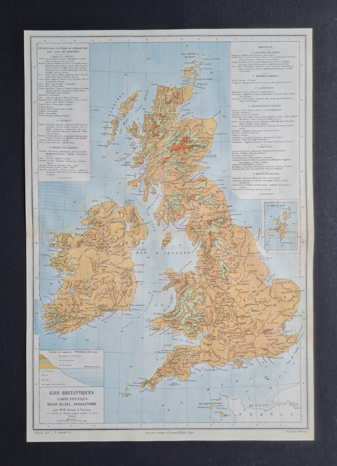 Antique 1882 map – British Isles – Britain & Ireland – Physical – Charles Leroy