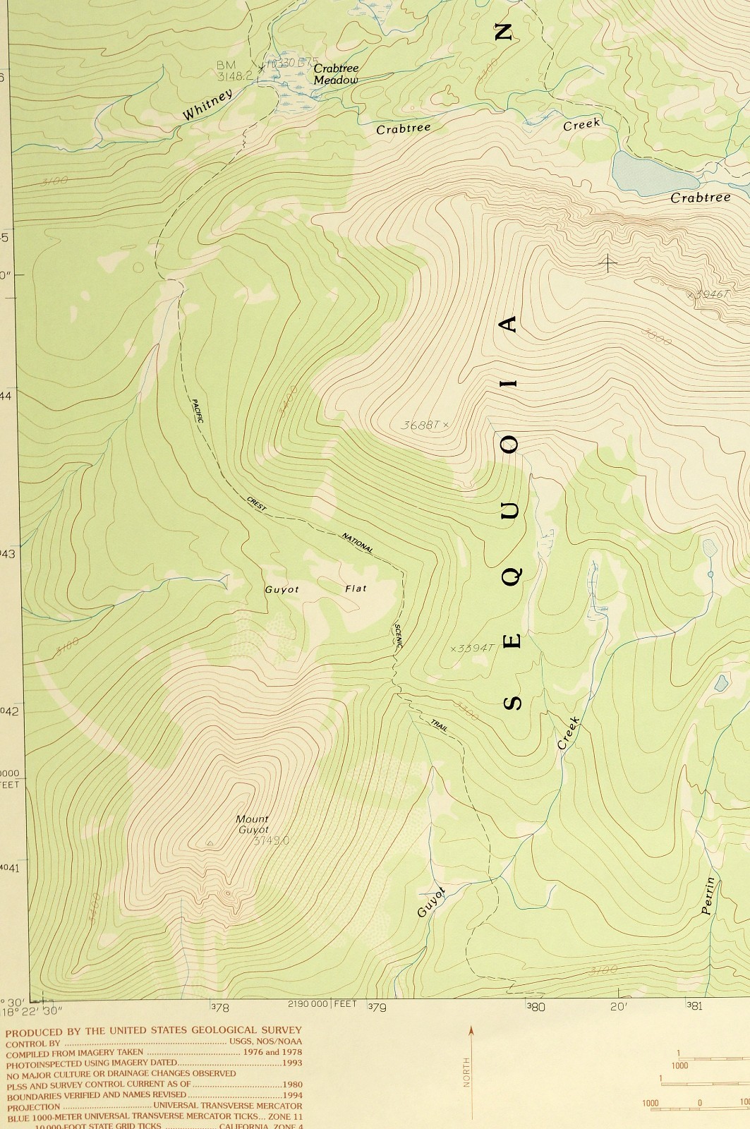 Mount Whitney Map Sequoia Nat’l Park California Mt Hitchcock Lakes Guitar Lake