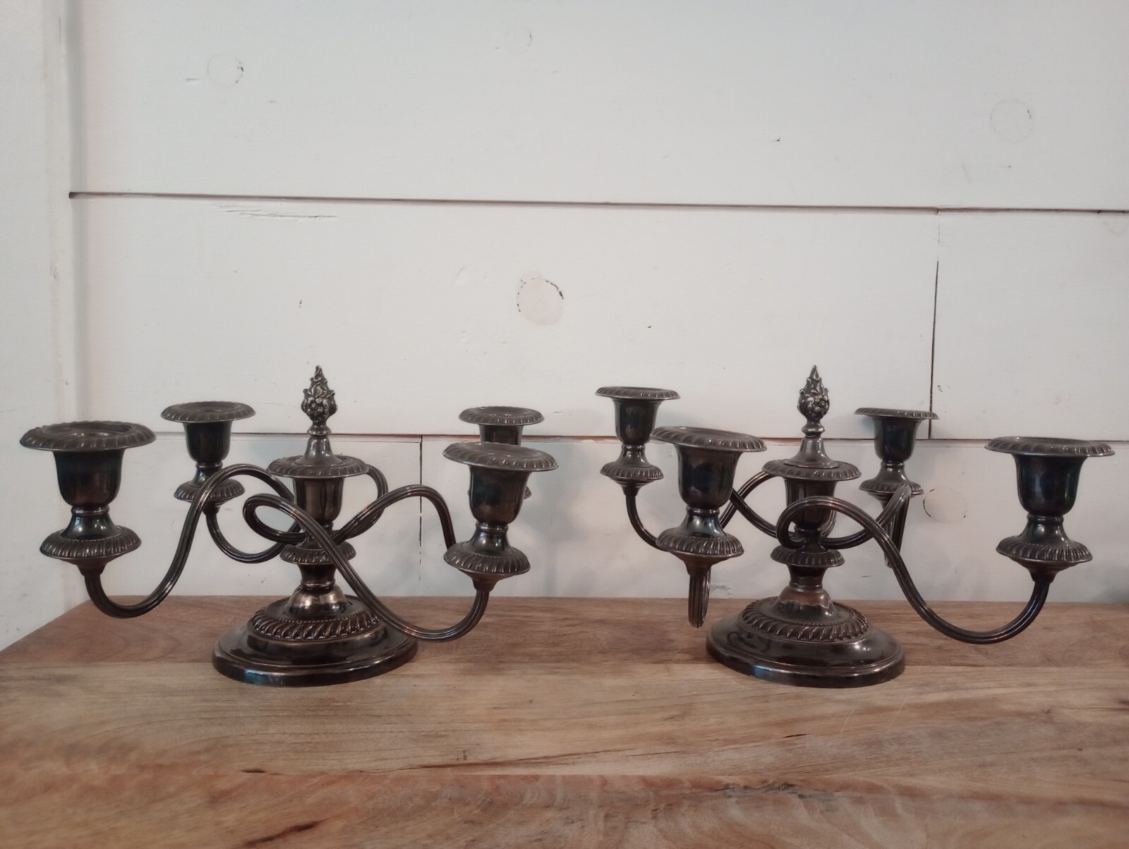 Vintage 4 Twisted Arm Silver Plate Candelabra Candle Holder Pair