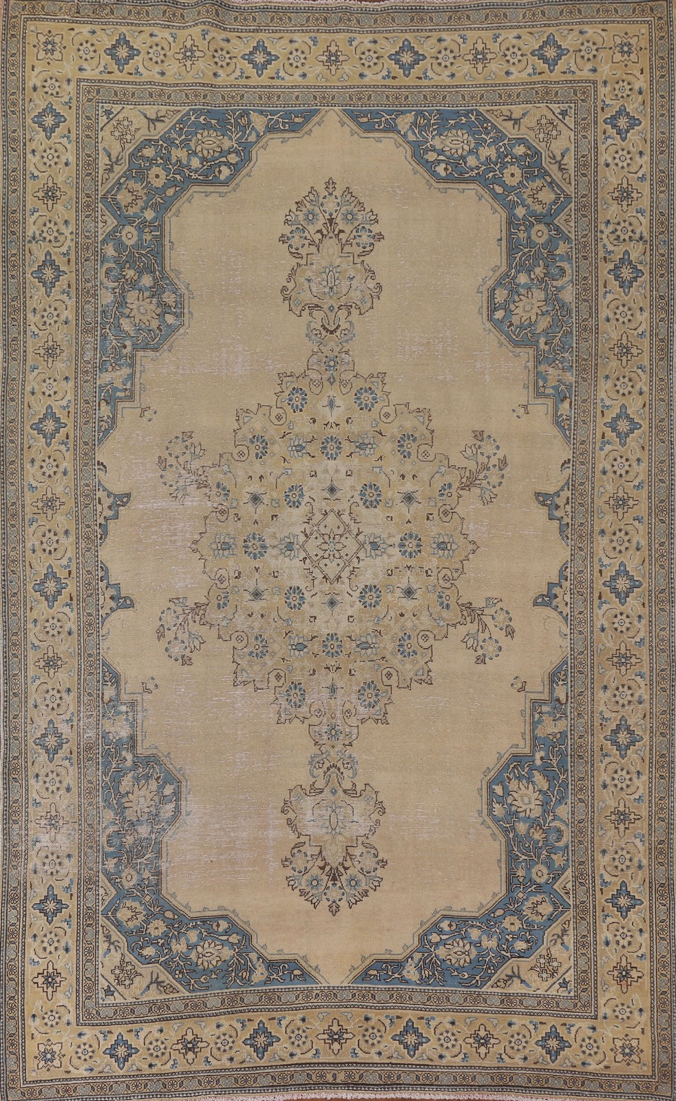 Distressed Traditional Area Rug 7×10 Vintage Handmade Wool Open Field Pattern