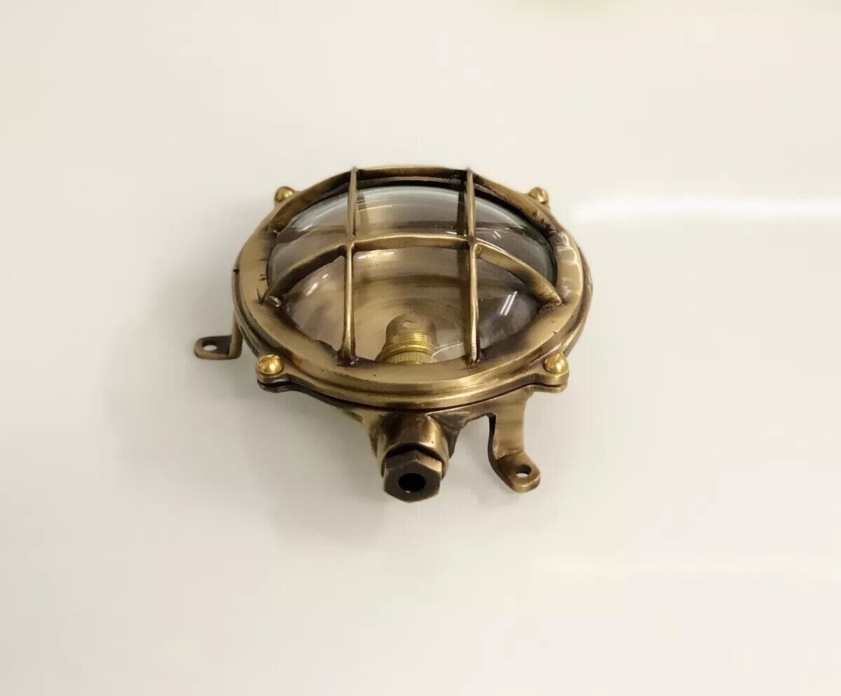 Nautical Marine Solid Brass Small Ship Bulkhead Wall Deck Light – Lot of 3 Pcs