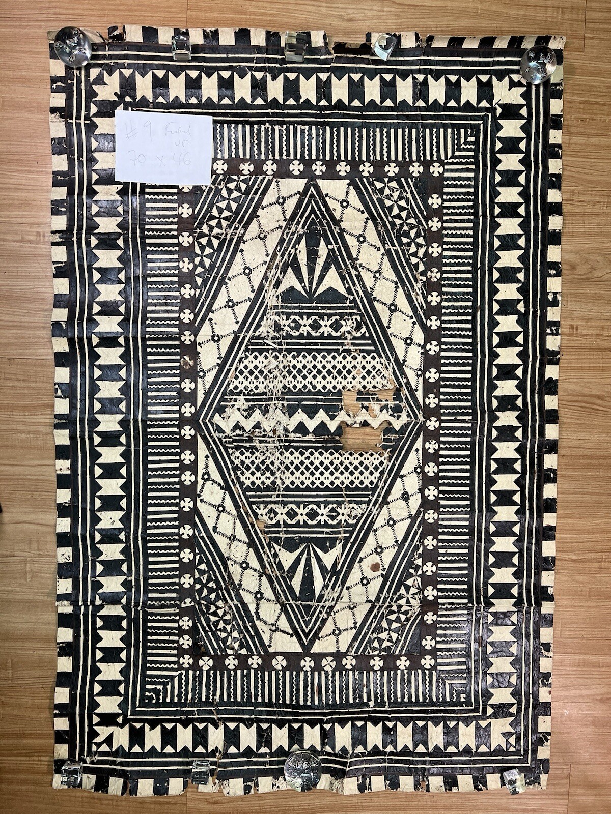Samoa Tuvalu Polychrome Bark cloth floor mat ca. first half of the 20th c #9
