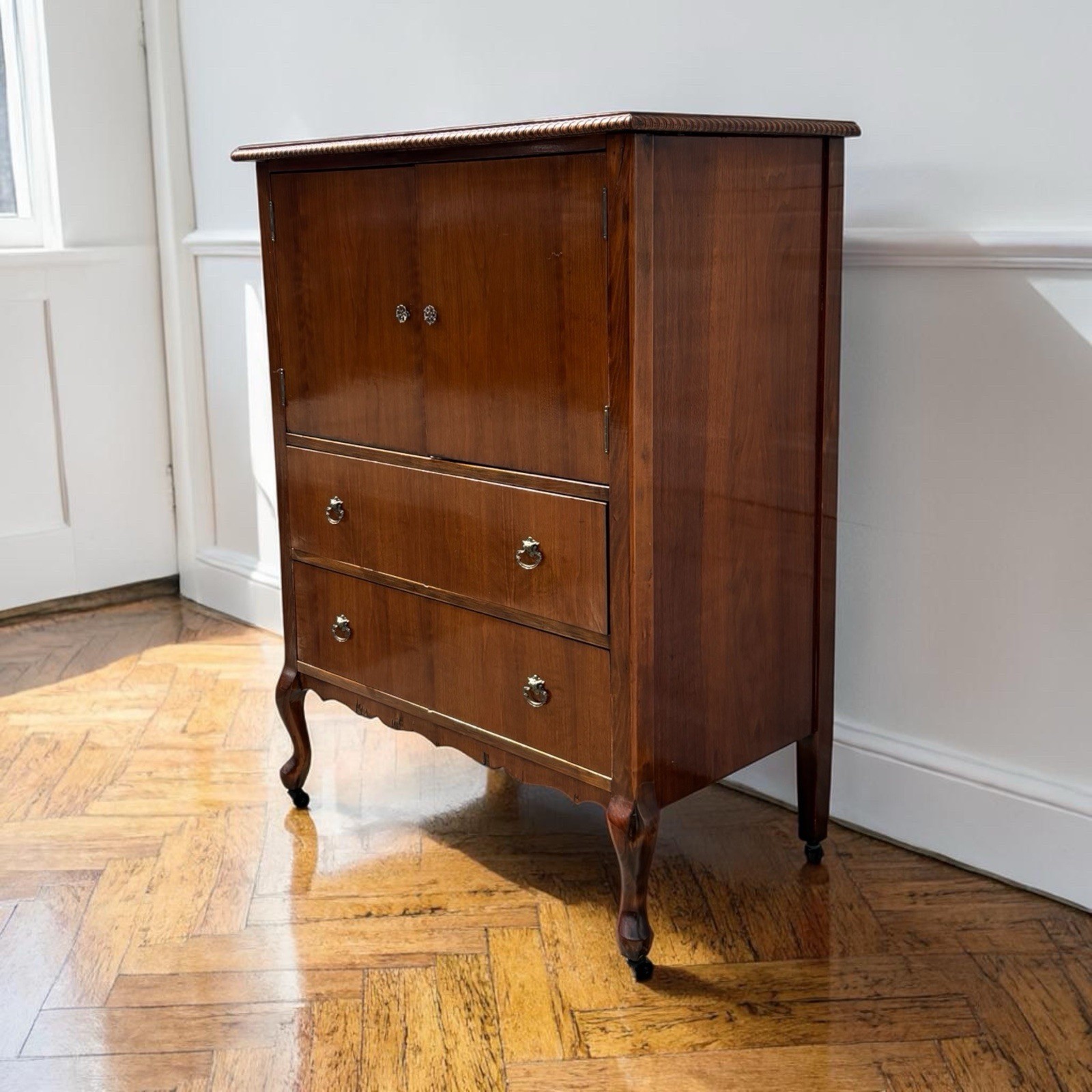 Antique Gentleman’s Chest Cabinet Chest with Doors Queen Anne Style Dresser
