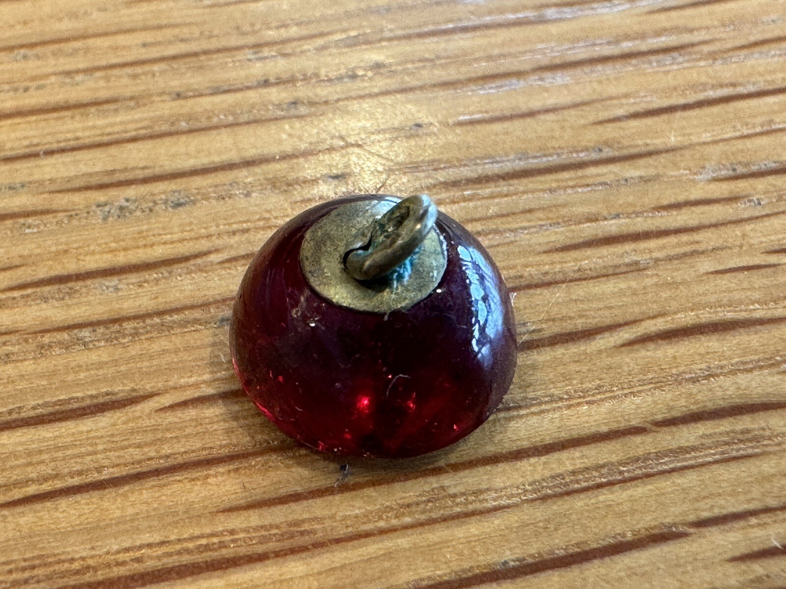 Vintage Glass Dome Shank Button Dark Red With Flower Design C194
