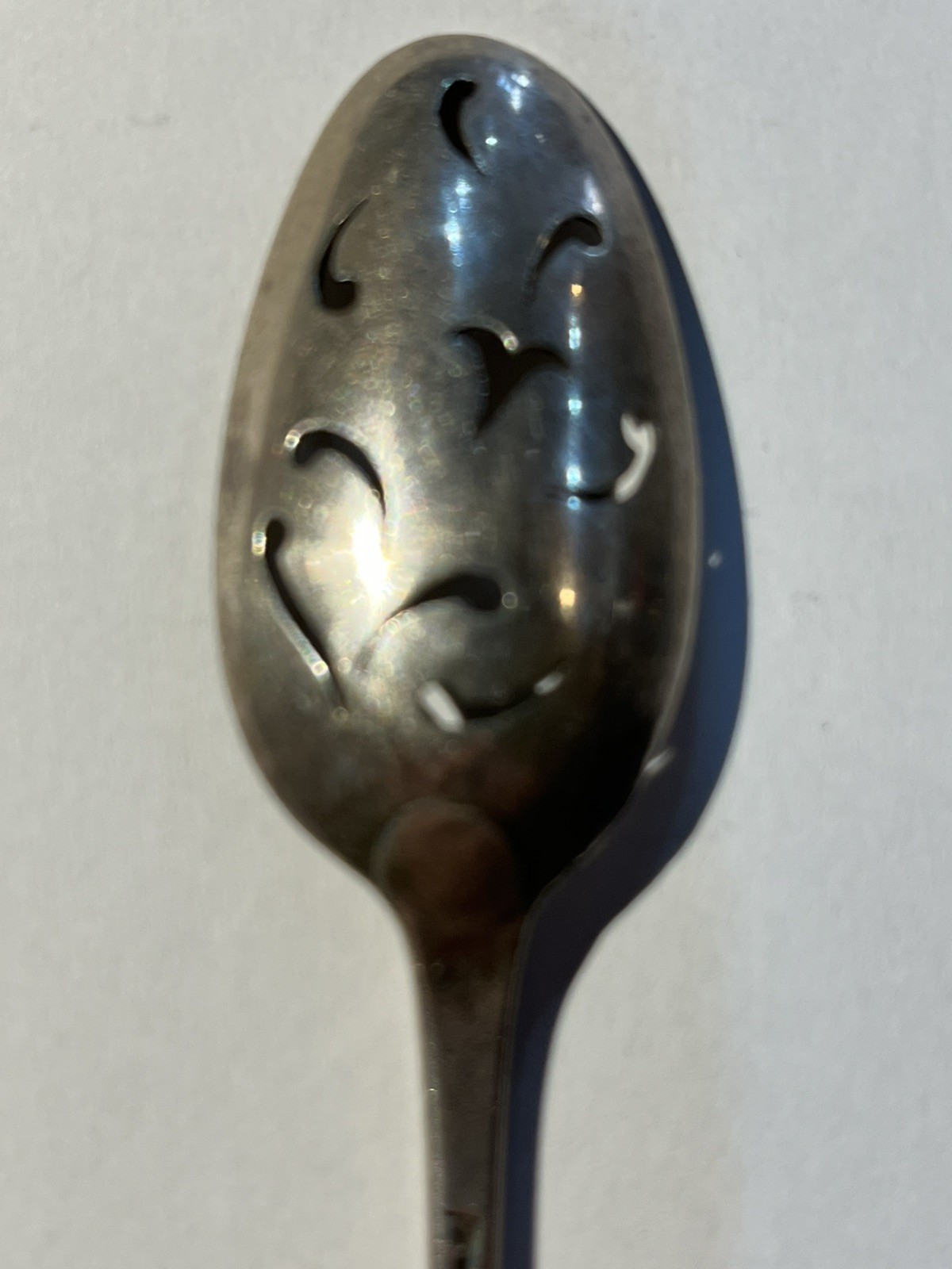 Antique 18thC Solid Silver Mote Spoon Pierced Decoration 14 cm Long Bright Cut