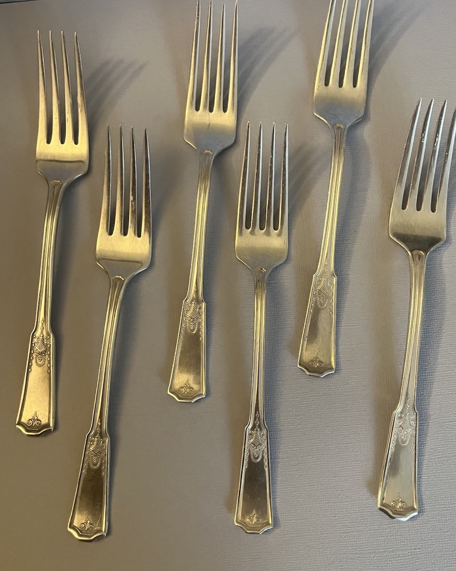 1924 Stratford Shakespeare Silverplate Set of 6 Dinner Forks 7.5”