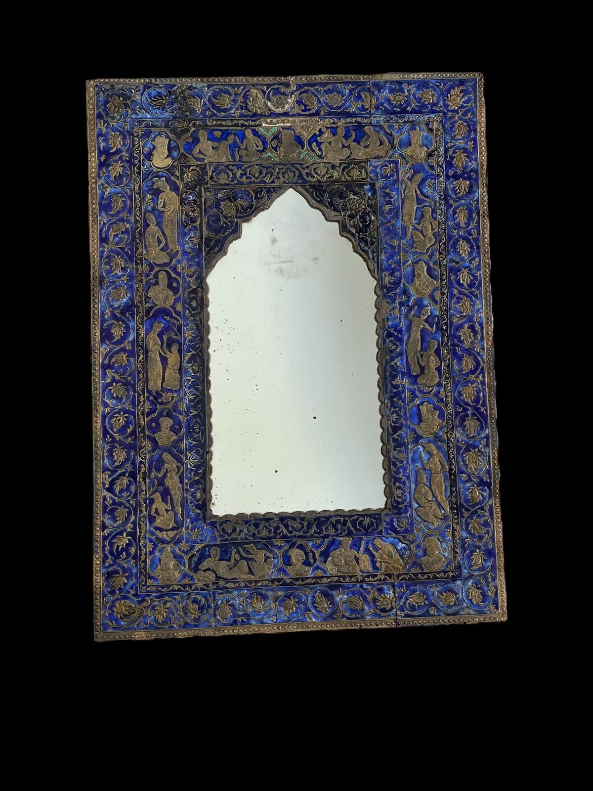 Old persian silver & emanel mirror hand mirror 43.5/32cm make up mirror