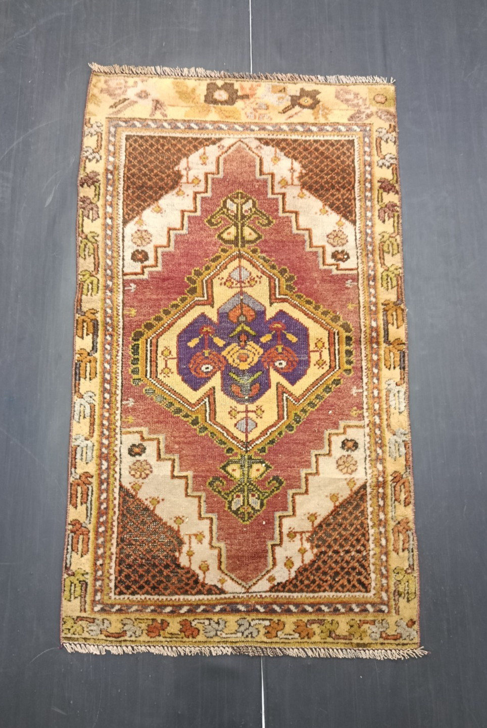Vintage Turkish Red Small Rug, 2.4×4.1ft, Antique Oriental Inside Door Mat Rug,