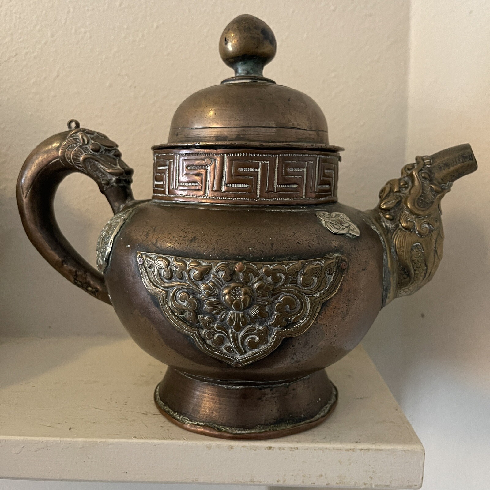 19th C. Heavy 1.4 Kg Antique Old Chinese Tibetan Ewer Teapot Kettle Pot Pitcher