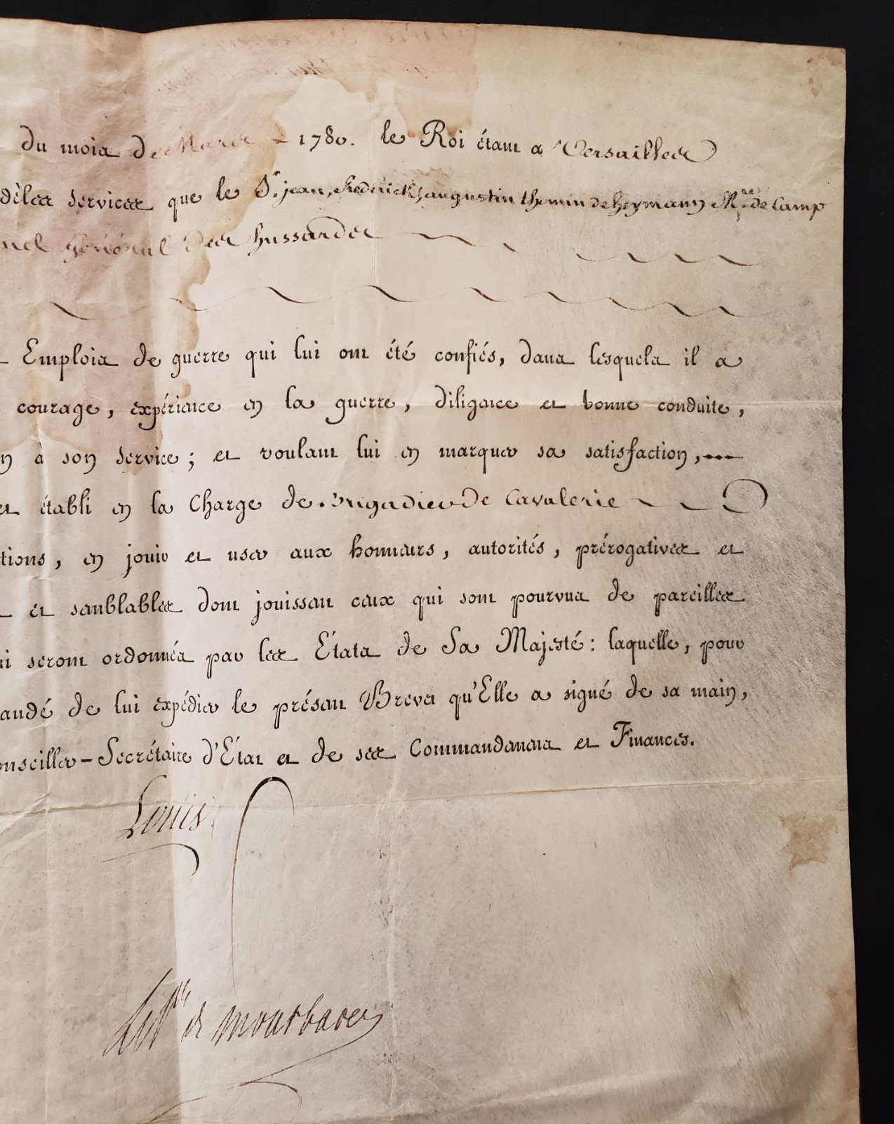 LOUIS XVI Signed Commission for Jean Frédéric Augustin Thomin de Heymann – 1780