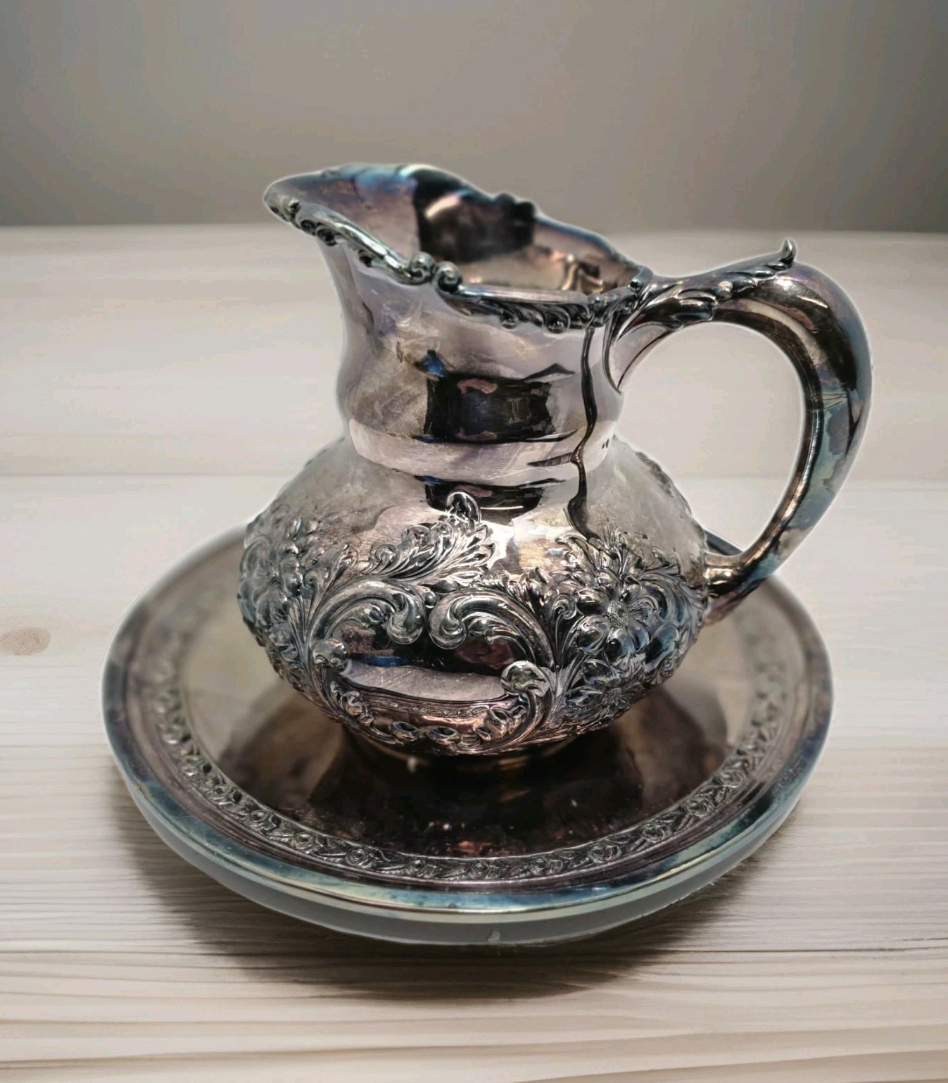 Antique Simpson Hall Miller Co. Quadruple Plated Water Pitcher and R&B Tray