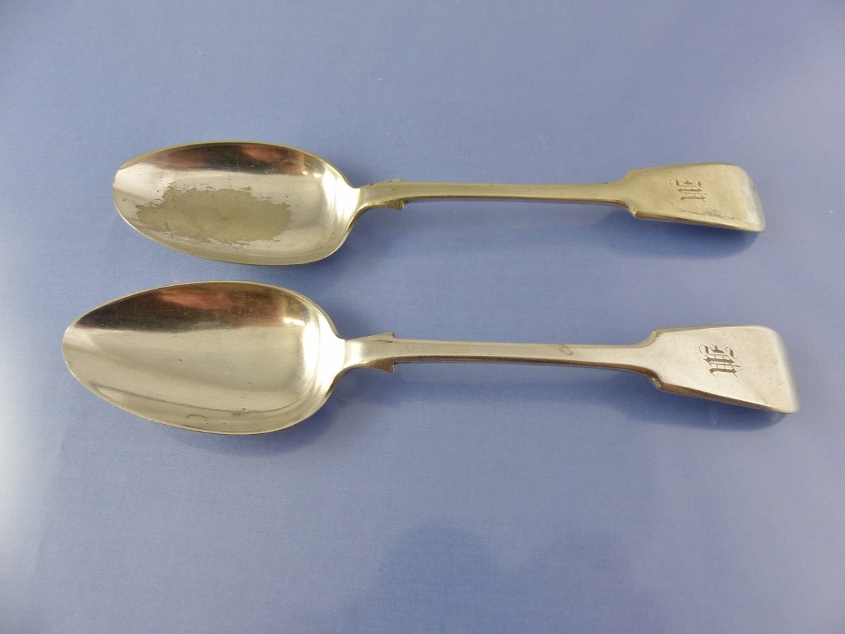 FIDDLE BACK TABLE SPOONS 2 by DANIEL & ARTER SHEFFIELD “W”