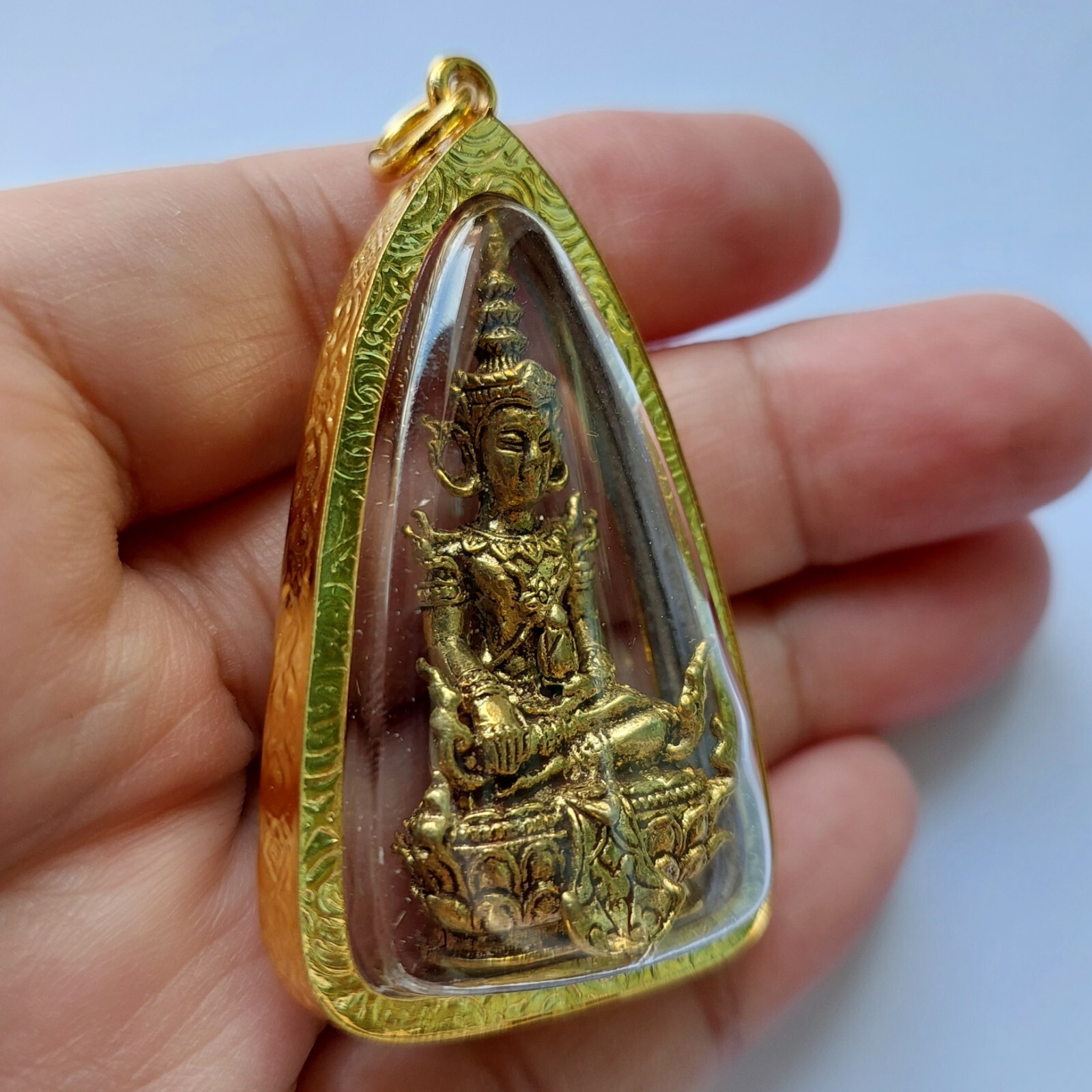 Golden Emperor Buddha Thai Amulet Pendant LP Doo Gold Micron Case