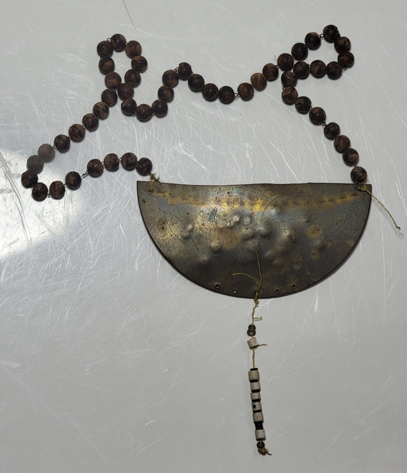 Antique Aboriginal Beaded Brass/Bronze Metal Breastplate or Kings Plate