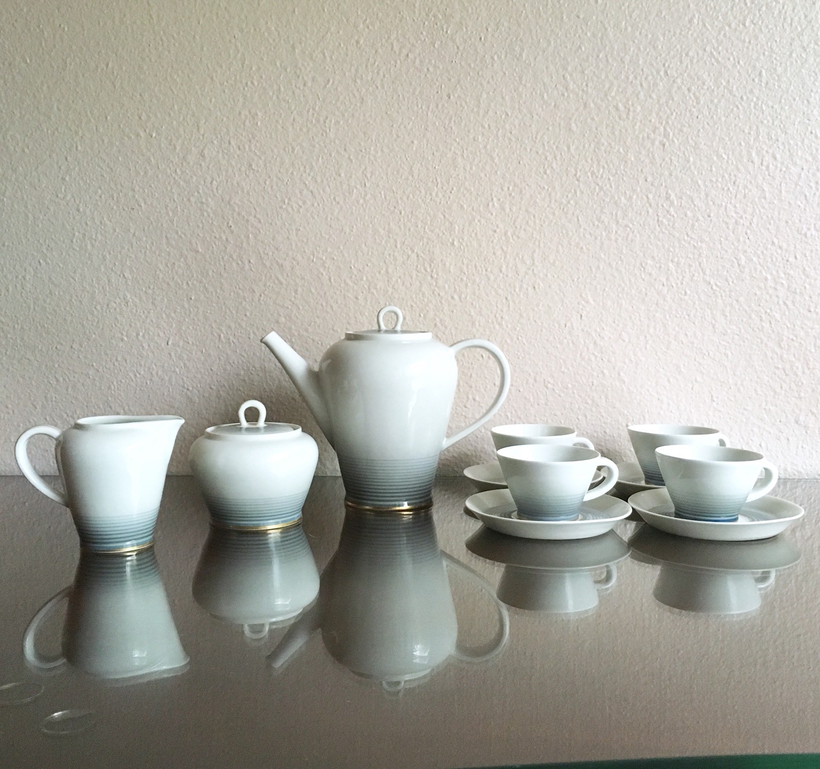 Richard Ginonri Art Deco Porcelain Demitasse Espresso Coffee Set, Gio Ponti ?