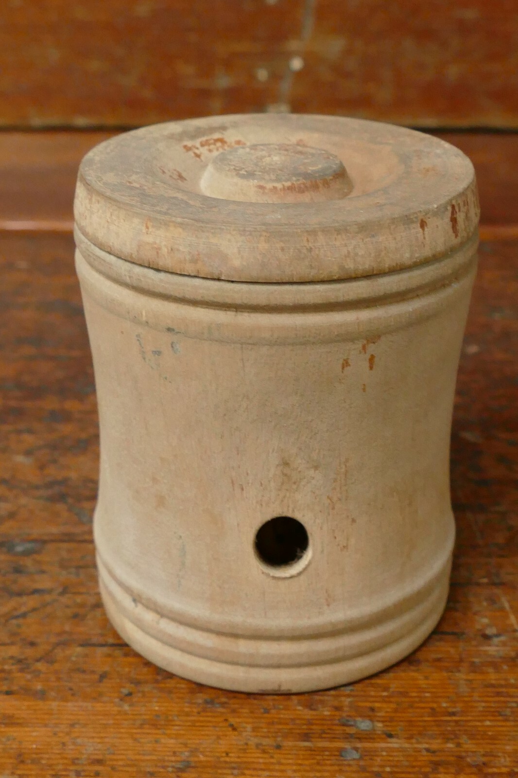 Antique Small Handmade Turned Treenware Wood Storage Container w/ Lid – 3 3/8” T