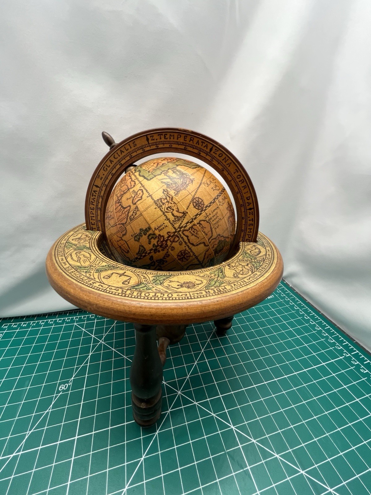 Vintage 60s 70s Old World Zodiac Desk Globe Made in Italy w/ Latin Script Wooden