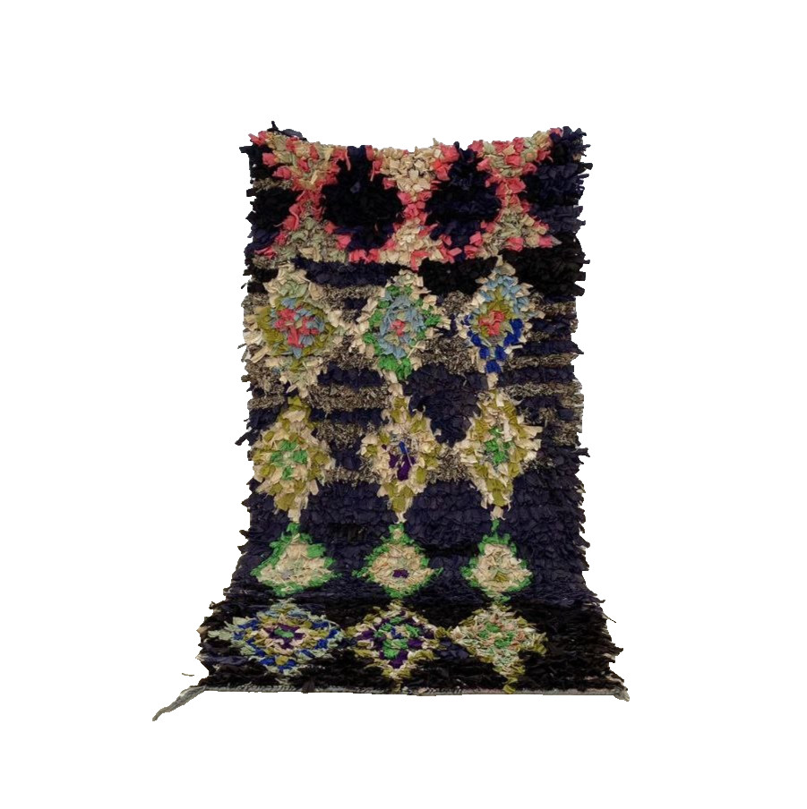 Moroccan Boucherouite Vintage Berber Rug, Unique Geometrie Home Rug 2’9×5’7 ft