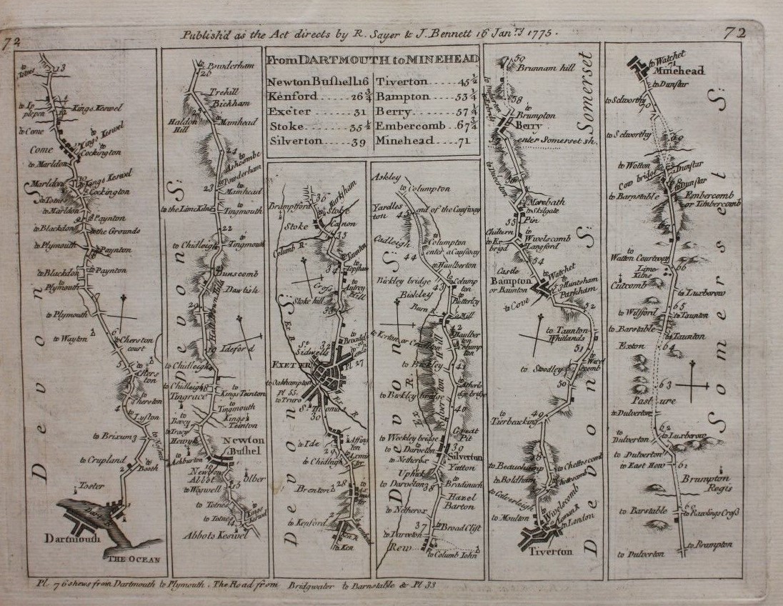 Original antique map DEVON, EXETER, SOMERSET, WALES, CARDIFF, Jefferys 1775