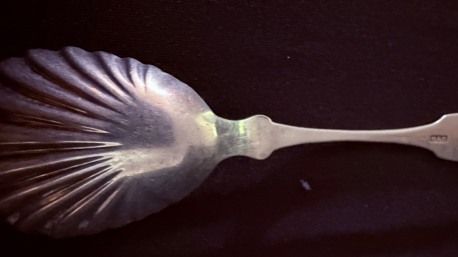 Circa 1830 American Coin Silver Sugar Spoon by WMS Taylor Shell Shaped Bowl