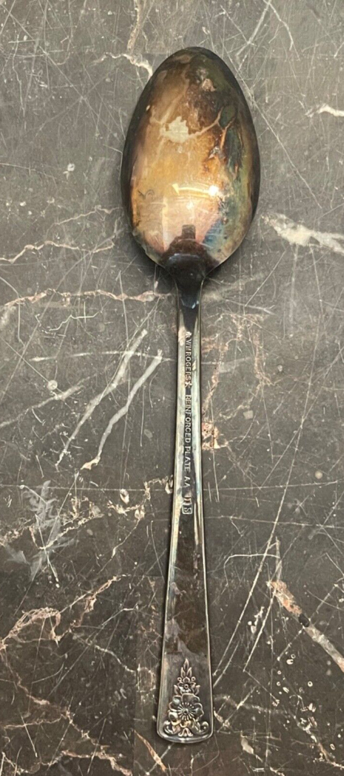 Vintage Wm Rogers Serving Spoon Flatware Reinforced Plate IS Floral Pattern 7.5″