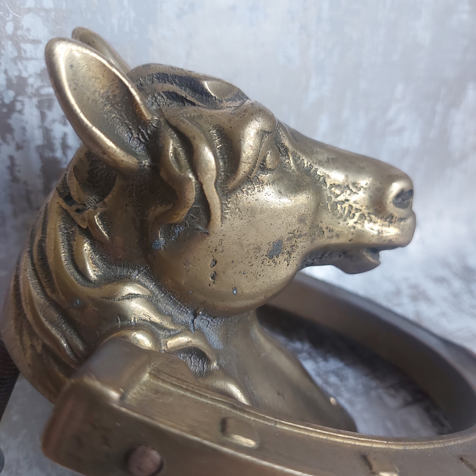 VINTAGE RECLAIMED SOLID BRASS HORSE HEAD X LARGE DOOR KNOCKER HEAVY OVER 1 KILO