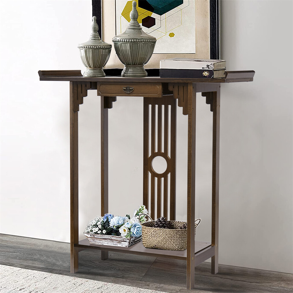 High Polish Narrow Console Table Hallway Table Entry Decor 2-Tier Storage Table