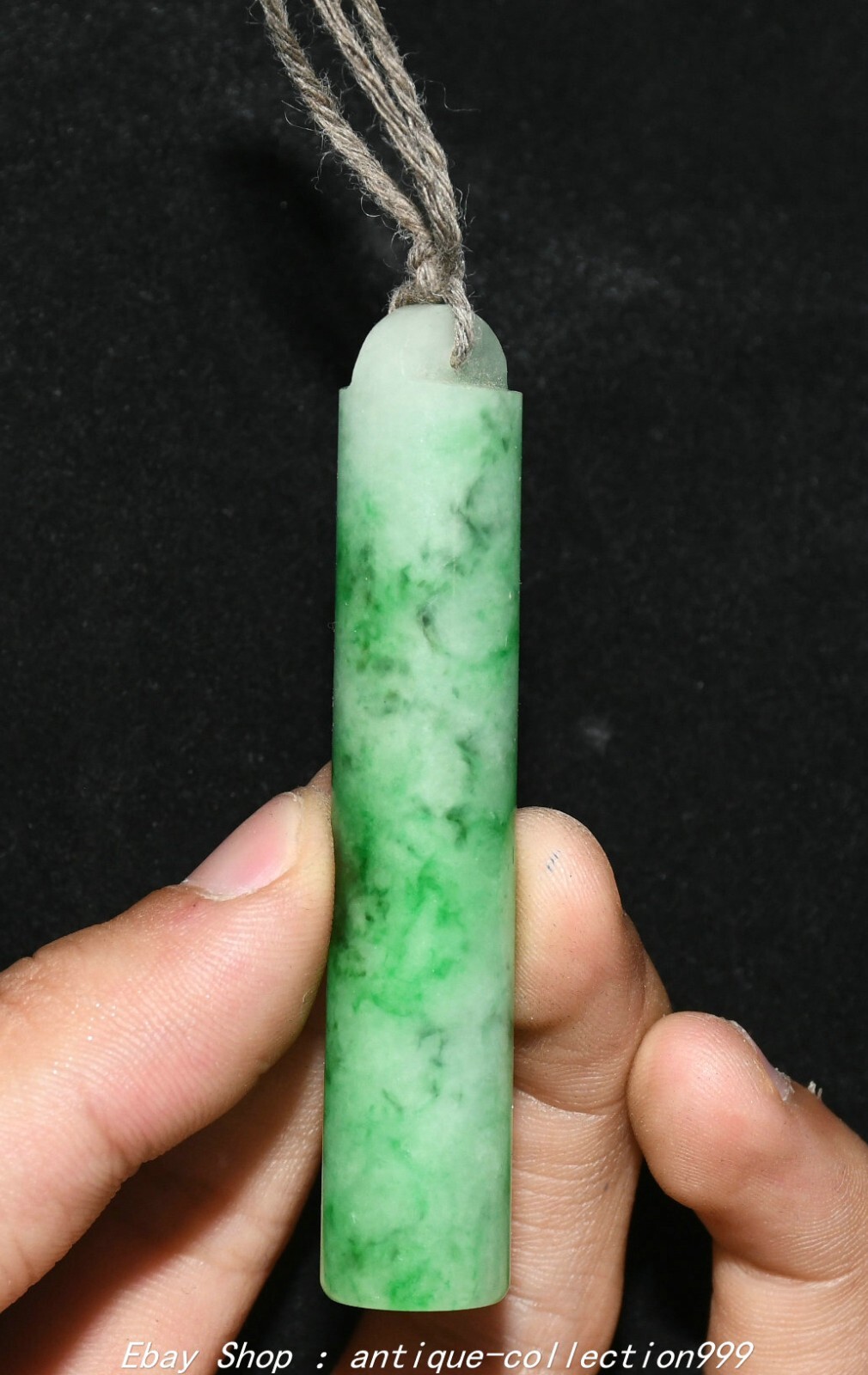 2.9″ Old Dynasty Natural Jadeite Emerald Feather Plume Pipe Lingguan Pendant