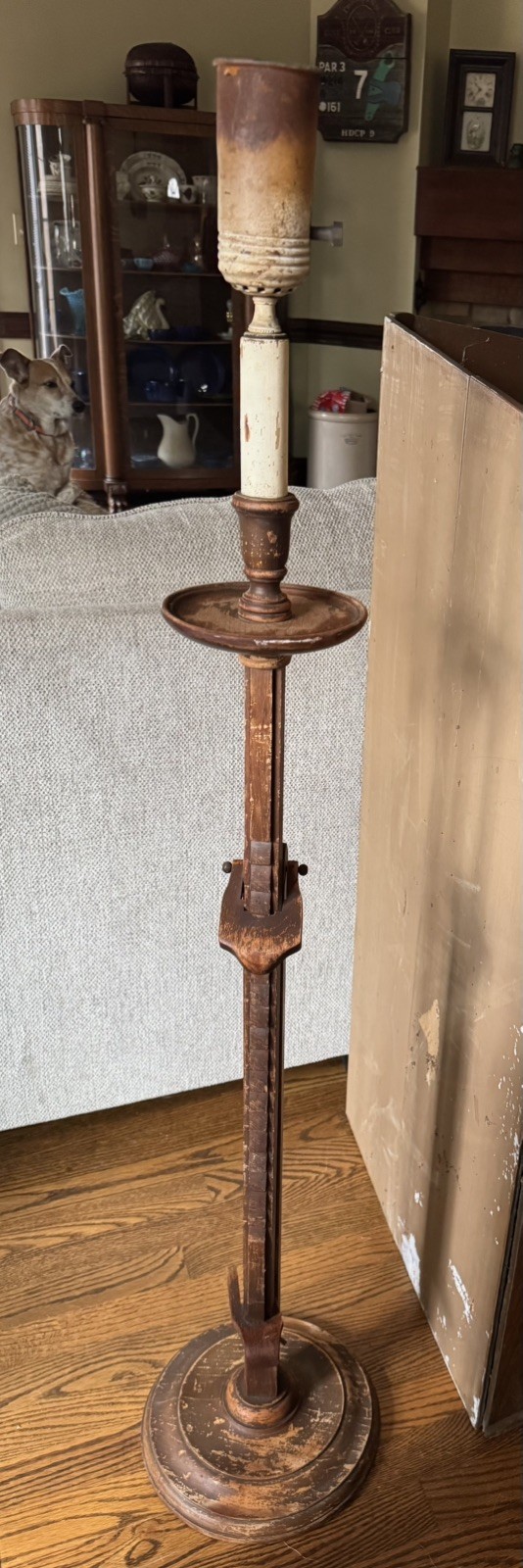 1940s Frances Elkins Prototype Mahogany, Adjustable Ratchet Floor Lamp