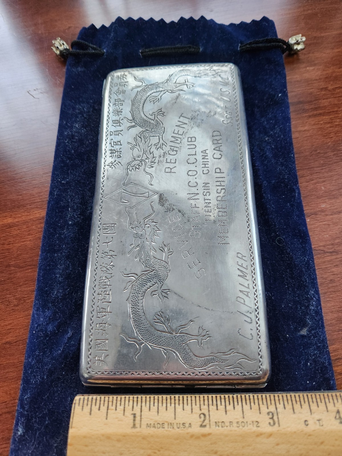 Chinese Export Sterling Silver Cigarette Case Money Holder Card Box WWII USMC
