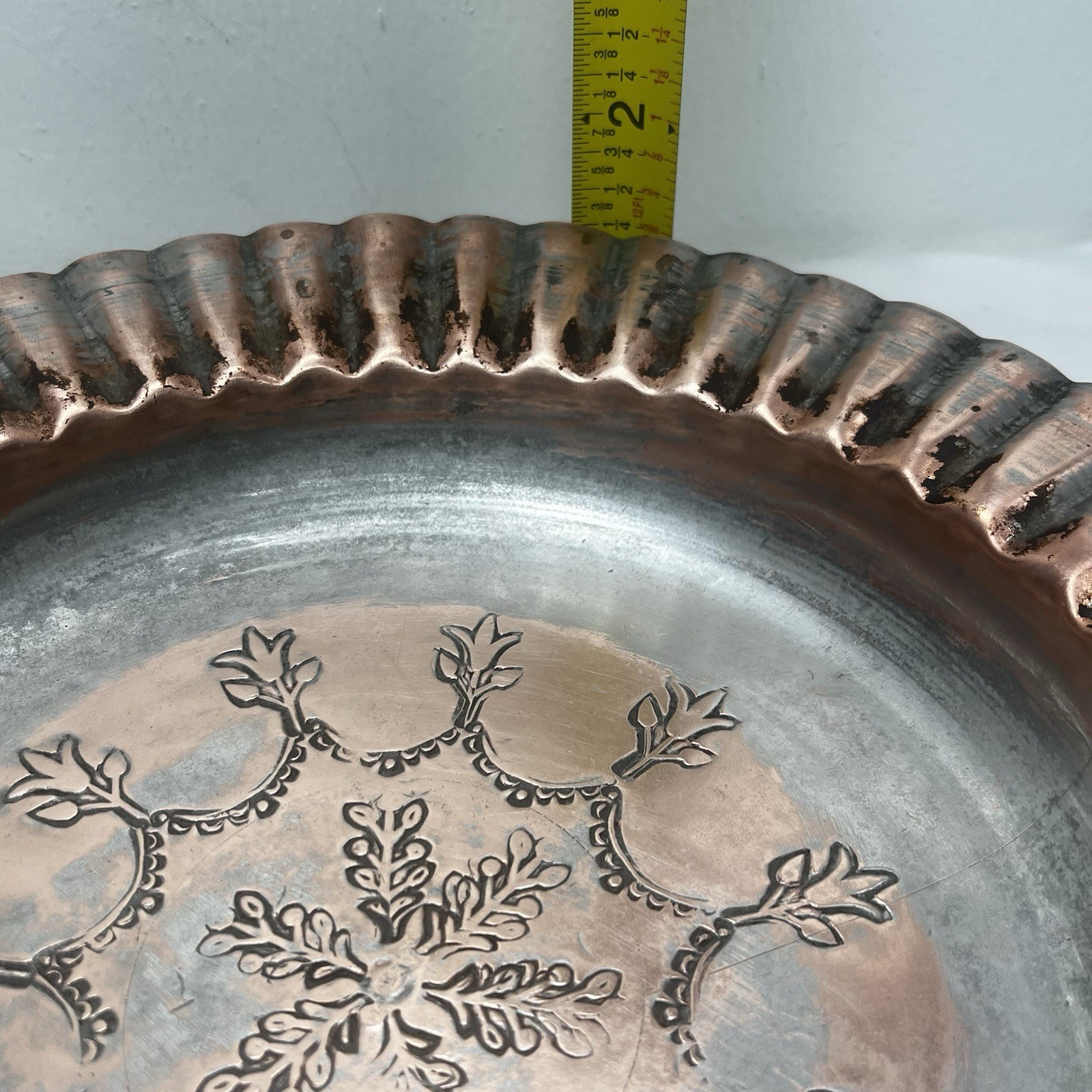 Antique Primitive Egypt Copper Mixed Metal Plate Dish Bowl Ashtray Handmade