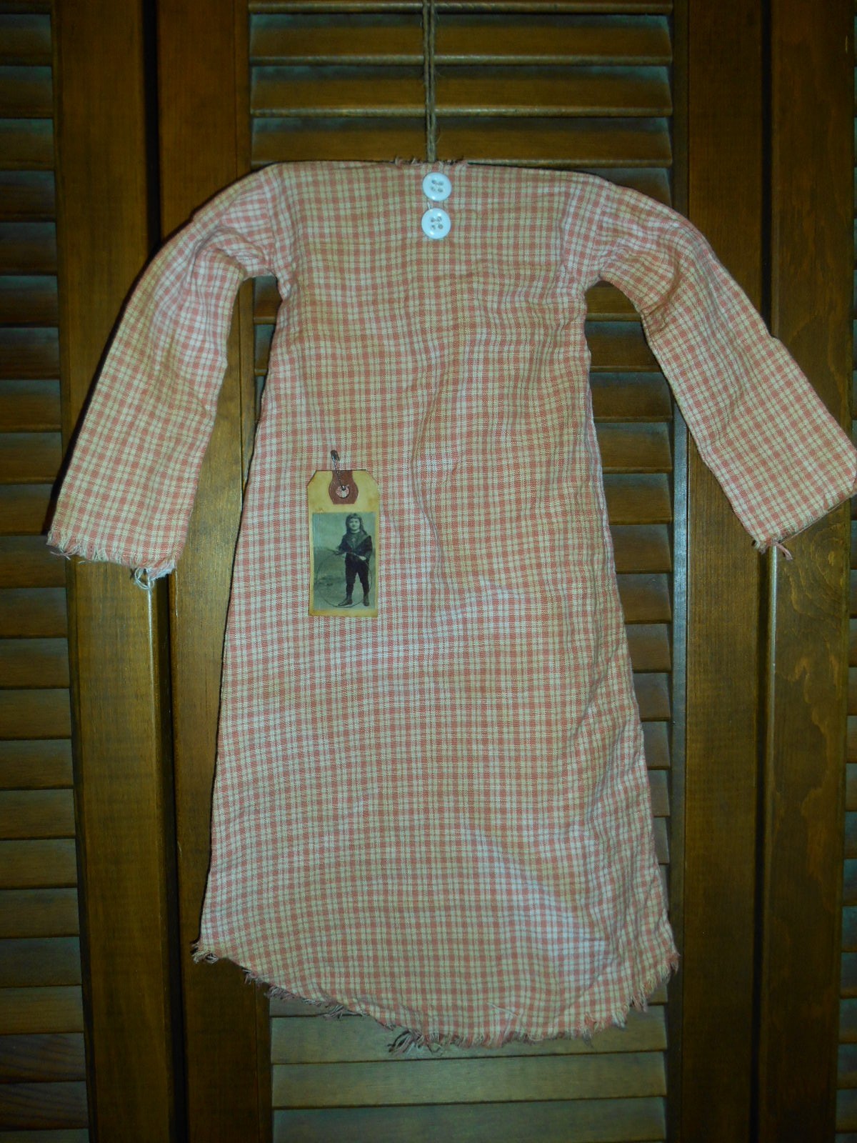 Primitive Dress wall decor, NIGHTSHIRT Pink and Ivory Plaid, Grungy, Country