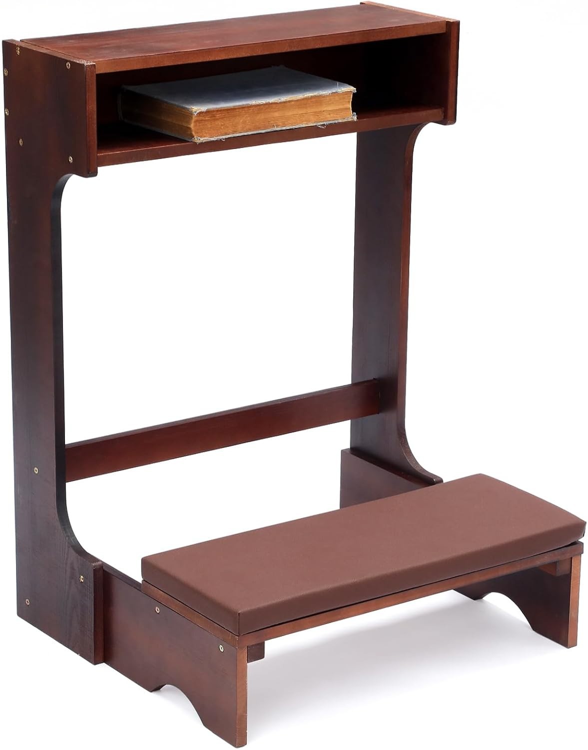Solid Wood Prayer Bench Stool with Shelf and Cushion Brown 23x20x31 Inches