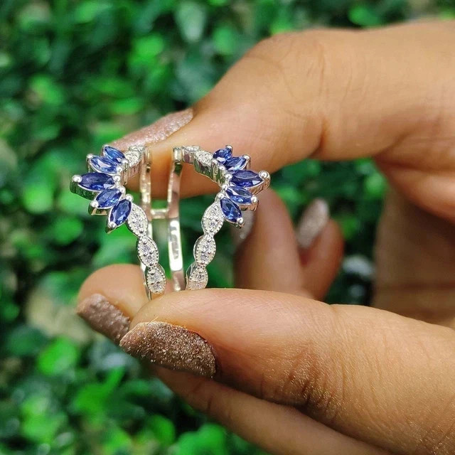 2Ct Marquise Cut Lab Created Sapphire Women Enhancer Ring 14k White Gold Plated
