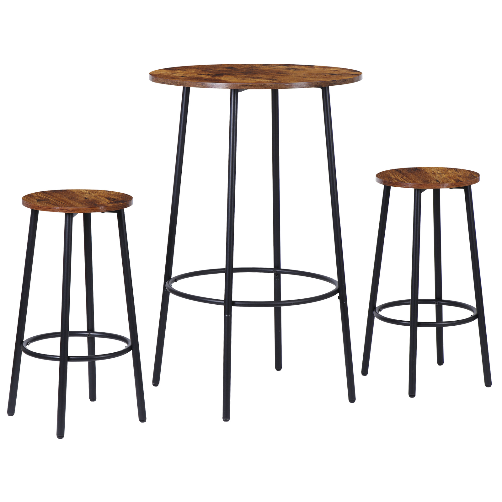 3 Piece Pub Dining Table Set Wooden Round Breakfast Tables w/2 Bar Chairs Stools