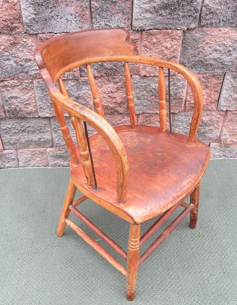Antique Pennsylvania Primitive Spindle Barrel Back Bent Wood Tavern Chair