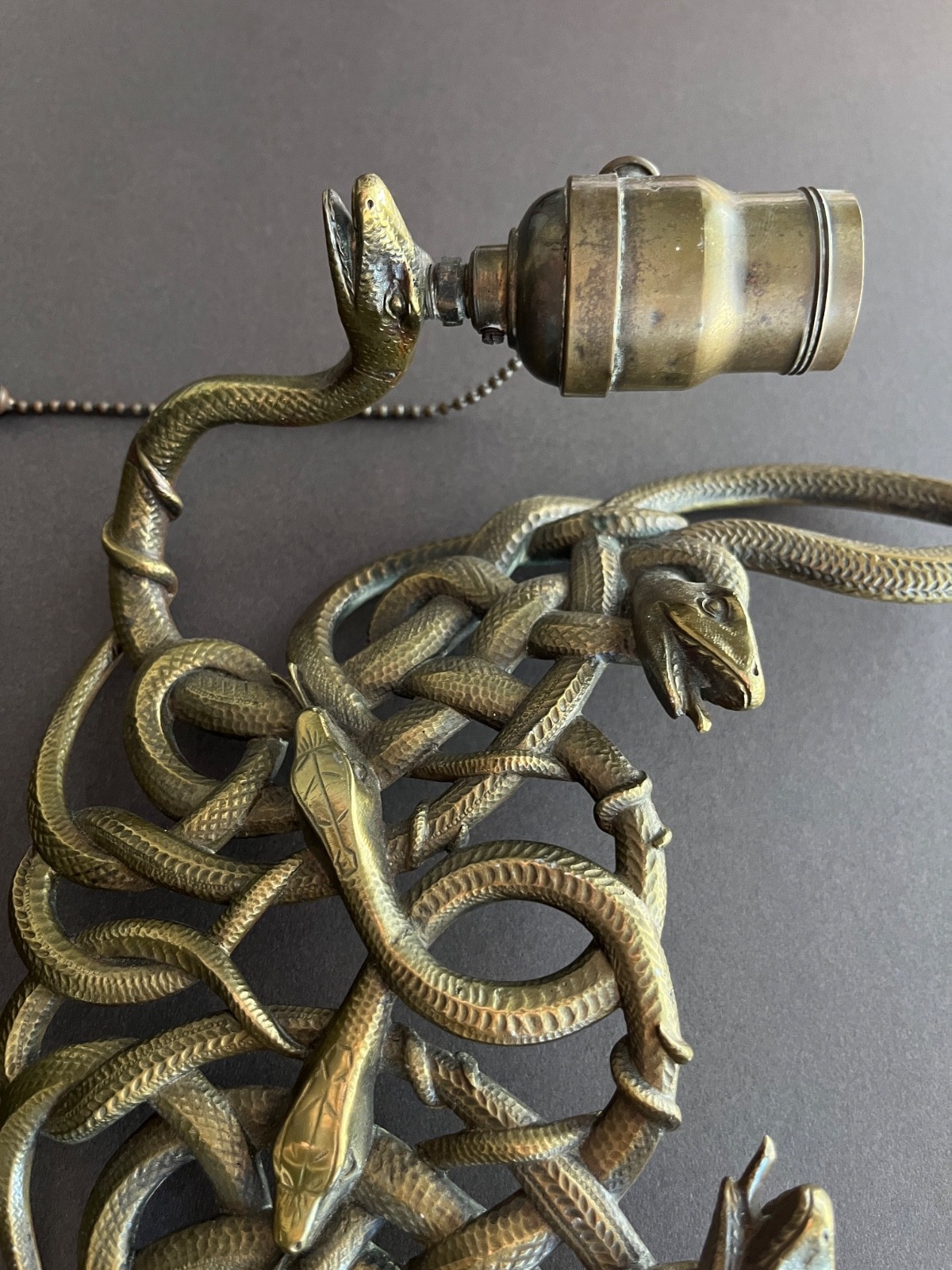 Rare Antique Brass 6-Serpent Interlocking Sconce Frame – Early 20th Century