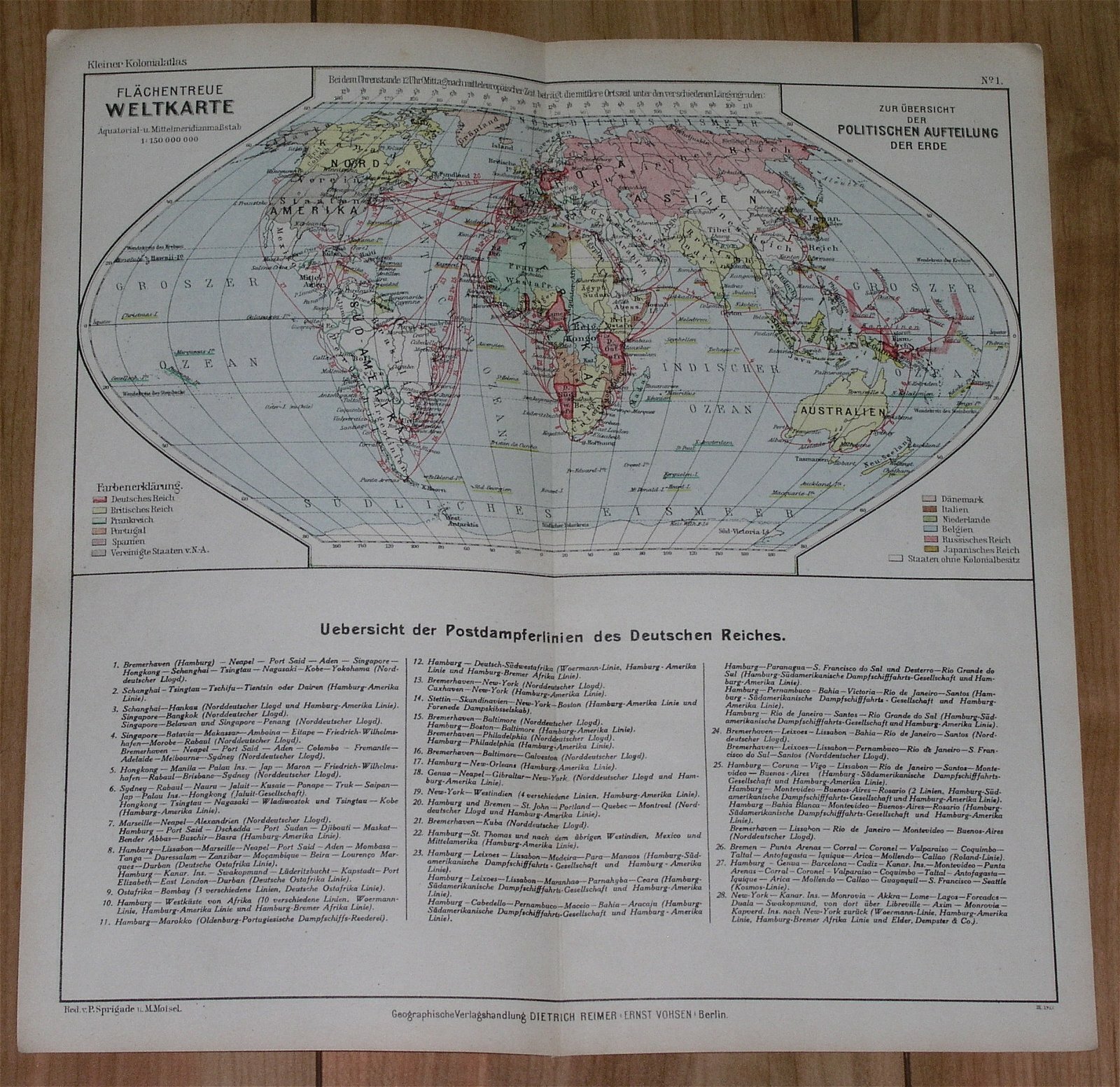 1913 ANTIQUE MAP OF THE WORLD / AMERICA EUROPE AFRICA ASIA / GERMAN SHIP ROUTES