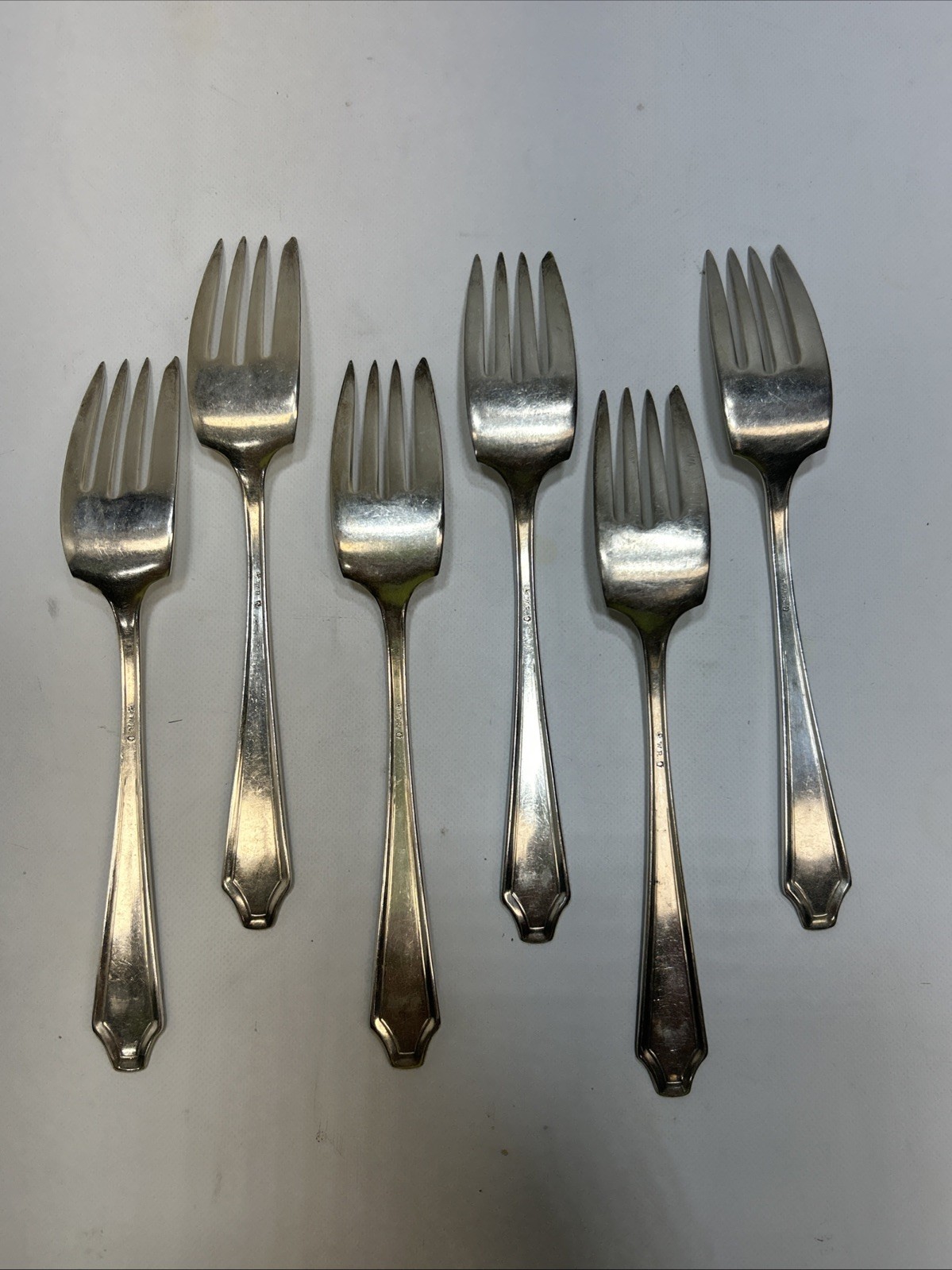 WR Maltese Cross & Keystone Hallmark Silver Plate “Alden” Salad Forks (Lot Of 6)